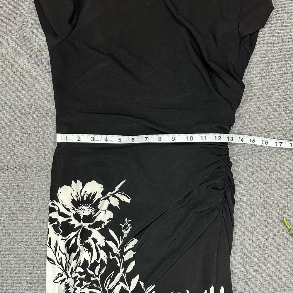 Lauren Ralph Lauren Black and White Side Ruched Dress Women's Size 4P - Picture 14 of 14